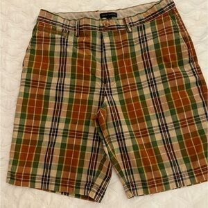 Banana Republic Men's Multicolor Plaid Rust Blue Plaid Flat Front Shorts Size 36